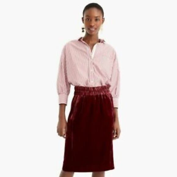J. Crew Velvet Burgundy Pull-On Skirt Sz XST Elastic Waist Knee Length Holiday - Picture 2 of 10